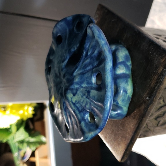 Peters & Reed Landsun Blue Lilypad Vtg USA Art pottery flower frog - Picture 2 of 4